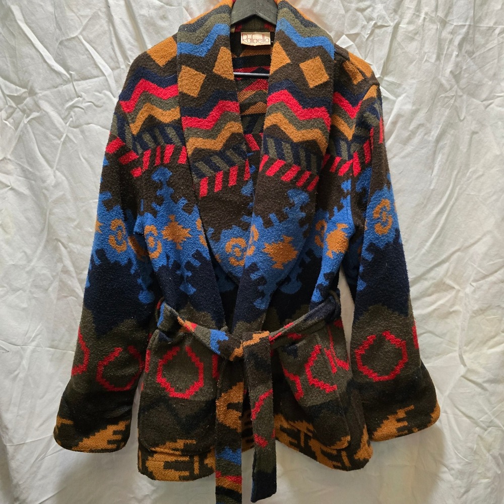 Rafaella Petites Southwestern Aztec Print Shawl Collar Robe Jacket Belted Pocket